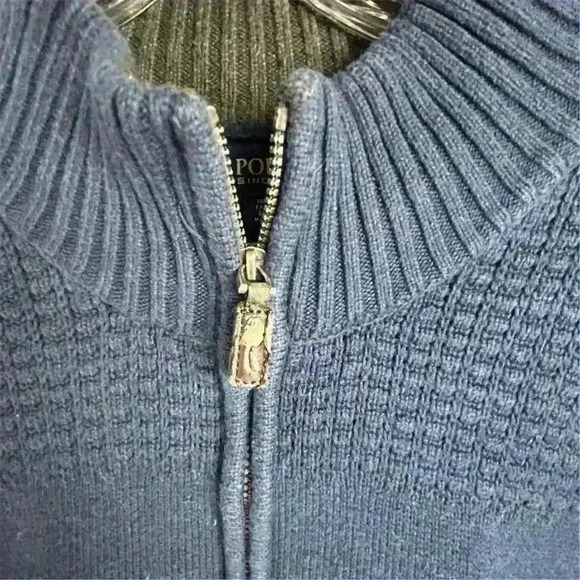 U.S. Polo Assn. Men's Blue Quarter Zip Pullover Sweater Size L - Picture 7 of 9
